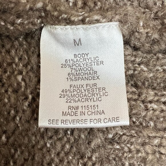 Romeo + Juliet Couture Cardigan Sweater Womens Medium Brown Faux Fur Dolman Knit - Picture 12 of 14